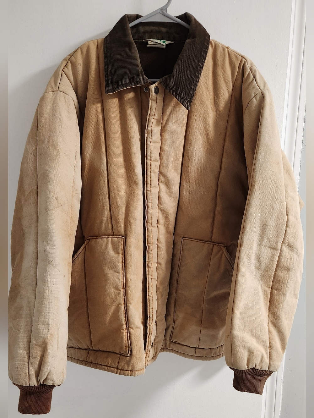 Vintage Key Men's Canvas Work Jacket with Contrast Collar, Size XL
